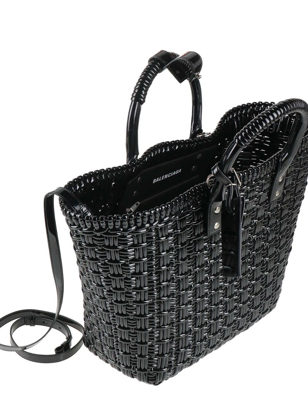 Balenciaga Black Woven Tote with Logo Charm - Picture 3 of 6